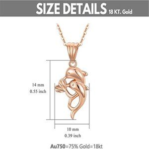 18k Rose Gold Dolphin Pendant Necklace for Women, Real Gold Love Animal Jewelry